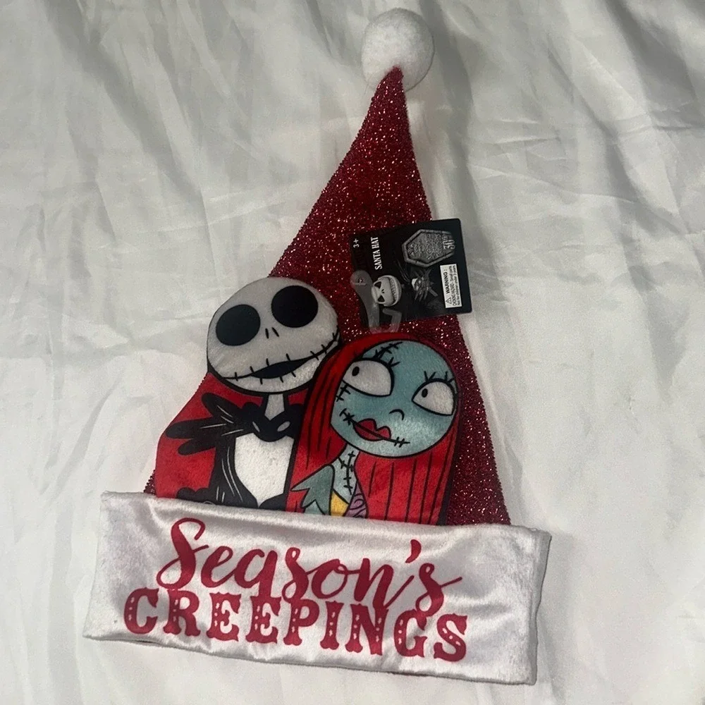 Disney Nightmare Before Christmas Santa Hat Jack Sally Season's Creepings 30th